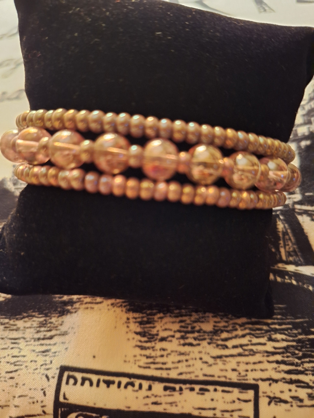 Handmade Pink Irodesant Beaded Bracelet Stack Set Of 3 New